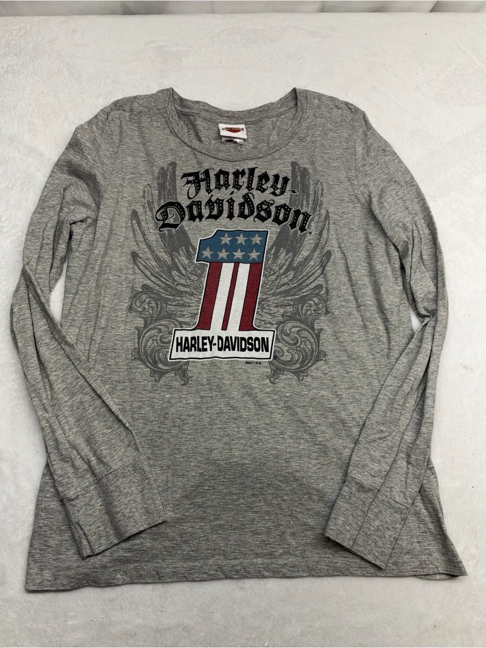 harley davidson womens long sleeve Biker T Shirt Fits Like A M/L No Size Tag